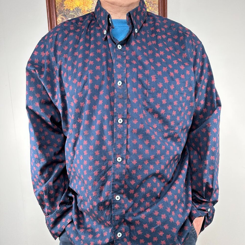 ROWM Button Down Shirt Top Men's 2XB Blue Red Print Pocket Casual